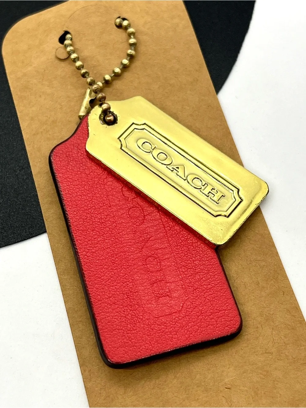 Coach Red Leather Gold Metal Dual Hang Tag Bag Charm Replacement Vintage